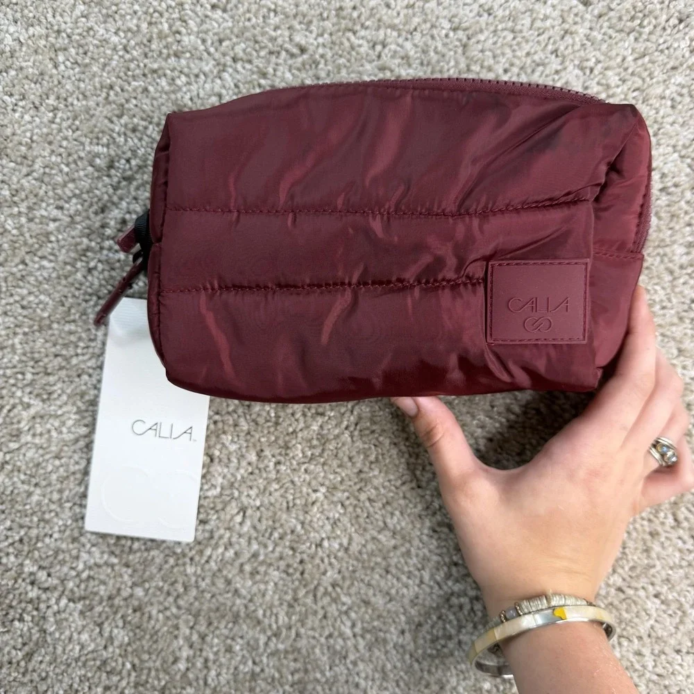 CALIA Cosmetic Makeup Bag Deep Merlot Red Fabric Zip Pouch CAB2560 Travel Case